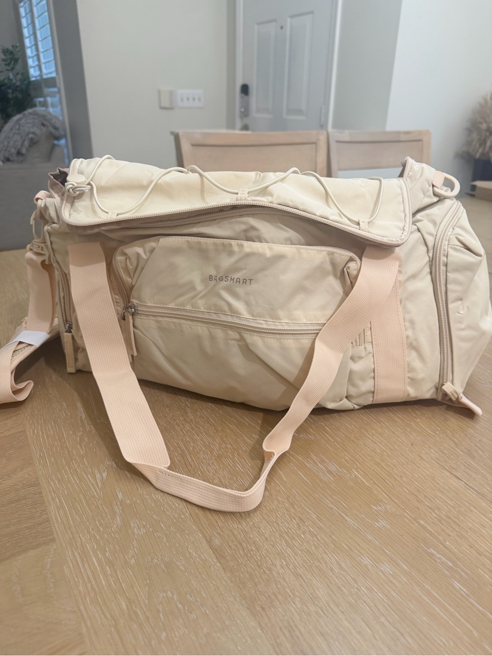 Convertible Women's Travel Duffel & Backpack in Light Beige - Picture 2 of 10
